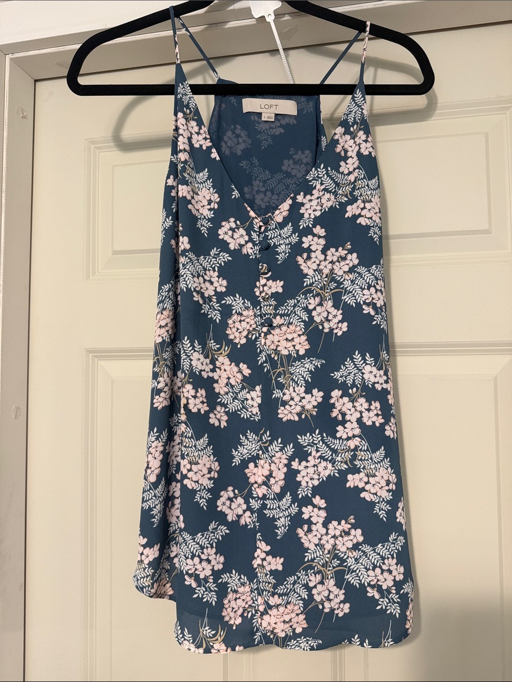 LOFT Teal Blue Floral Spaghetti Strap Dress